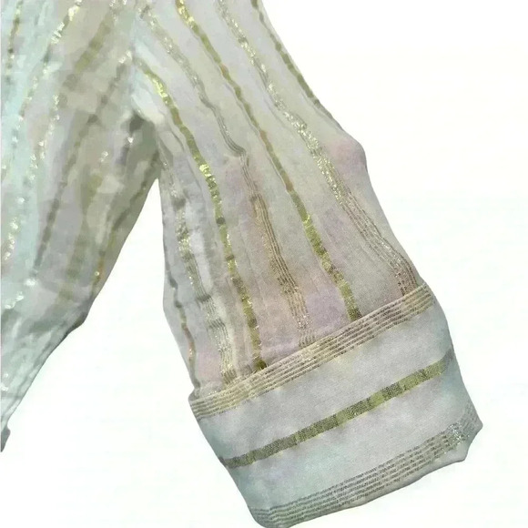 TOPSHOP Lightweight Cotton Linen Button Down With Gold Threading Stripes Size 4 - Picture 2 of 9